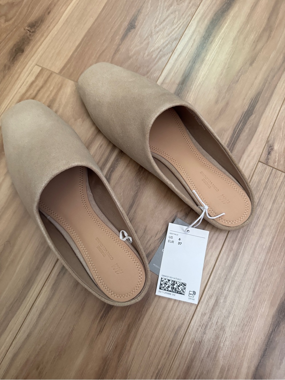 H&M Premium Selection Leather Suede Beige Slip-On Mules